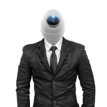 Suit with security CCTV head isolated on white with clipping path.の写真素材