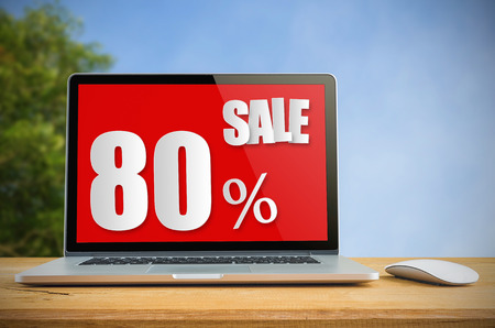 Sale price tag promotion discount on laptop screen, Concept Hot price.の写真素材