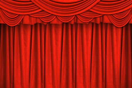 Red velvet stage curtain for background.の写真素材