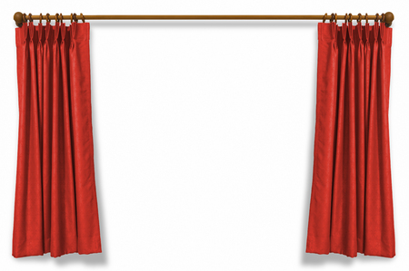 Red curtains isolated on white background with clipping path.の写真素材