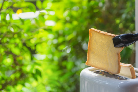 Toaster Breakfast is served on the table natural background.