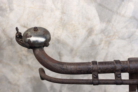 Bell on bike,Bicycle vintage style near the concrete wall.の写真素材