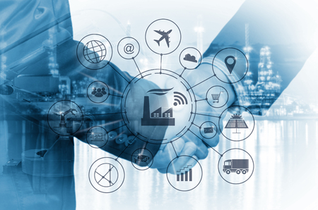 Industry 4.0 concept, smart factory with icon flow automation and data exchange in manufacturing technologies.の写真素材