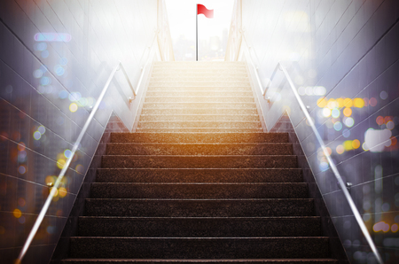 Stairs of subway station with metal railing, Concept into success.の写真素材
