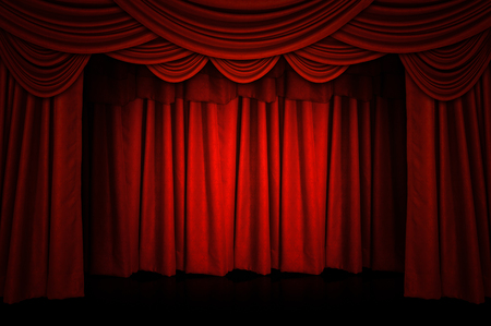 Red curtains and wooden stage floor.の写真素材