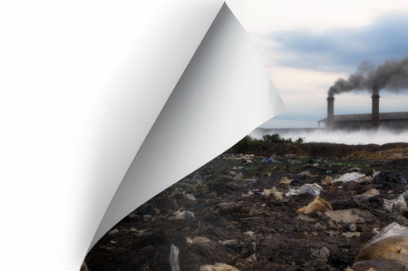 Change concept, Turning pollution page to blank paper page with clipping path, changing reality, hope inspiration,environmental protection, change weather, environmental campaign.の写真素材