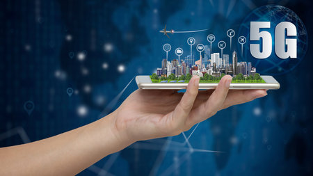 5G network wireless systems and internet of things, Smart city and communication network with Modern...