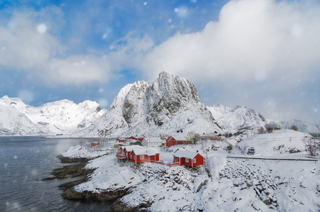 Beautiful view of scenic Lofoten Islands archipelago winter scenery, Beautiful mountain landscape in winter Norway, Scandinavia.の写真素材