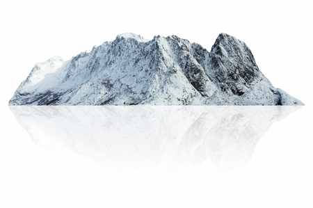 Mountain, island or hill in winter with snow isolated on white with clipping path, for photomontage.の写真素材