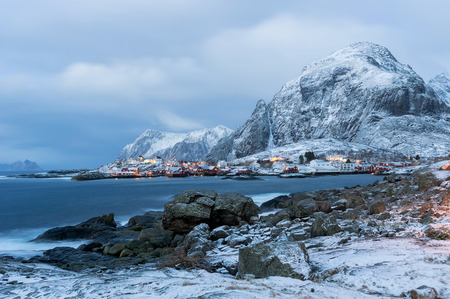 Beautiful view of scenic Lofoten Islands archipelago winter scenery, Beautiful mountain landscape in winter Norway, Scandinavia.の写真素材