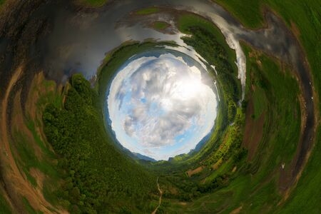 Aerial view over Mae Chang Reservoir, Mae Moh, Lampang, Thailand, 360 degrees panorama - Drone.の写真素材