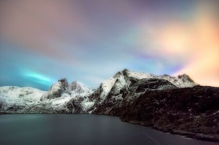 Beautiful view of scenic Lofoten Islands archipelago winter scenery, Beautiful mountain landscape in winter Norway, Scandinavia.の写真素材