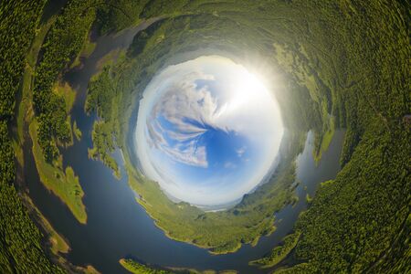 Aerial view over Mae Chang Reservoir, Mae Moh, Lampang, Thailand, 360 degrees panorama - Drone.の写真素材