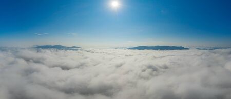 Nature beautiful, Aerial view Panoramic Fog and clouds over Mountains at sunrise in autumn Mae Moh, Lampang Thailand. 
の写真素材