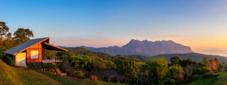 Beautiful Panoramic scenery in the morning with a sea of mist at Doi mae taman san pa kia chiang mai thailand.の写真素材