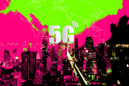 5G Network Internet Mobile, Smart city and communication network, Connect global wireless devices,...