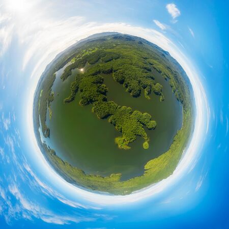 Aerial view over Mae Chang Reservoir, Mae Moh, Lampang, Thailand, 360 degrees panorama - Drone.の写真素材