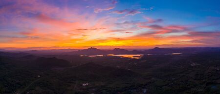 Aerial view over Mae Chang Reservoir, Mae Moh, Lampang, Thailand, panorama - Drone.の写真素材