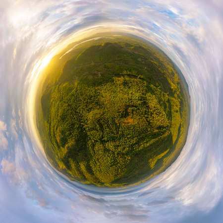 Aerial view over Landscape Mountains, Mae Moh, Lampang, Thailand, 360 degrees panorama - Drone.の写真素材