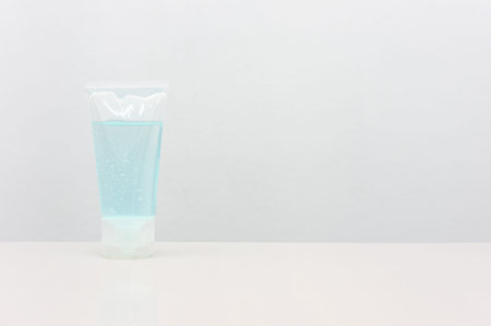 Coronavirus Prevention Equipment, Hand sanitizer on the white table, blank space for adding a...