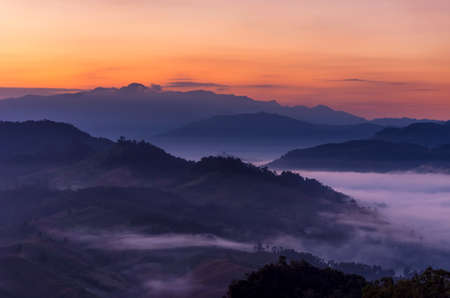 Beautiful morning fog in the valley of northern Thailand, Mae Hong Son, Ban Ja Bo.の写真素材