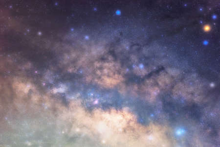 Milky way galaxy with stars and space dust in the universe, long speed exposure, Night landscape with colorful Milky Way, Starry sky  at summer, Beautiful Universe, Space background.の写真素材