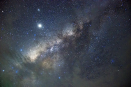 Milky way galaxy with stars and space dust in the universe, long speed exposure, Night landscape with colorful Milky Way, Starry sky  at summer, Beautiful Universe, Space background.の写真素材