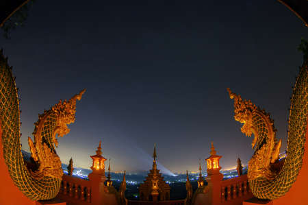 Beautiful landscape at night and viewpoint of Wat Phra That Doi Phra Chan Mae Tha Lampang, Thailand, tourism.の写真素材
