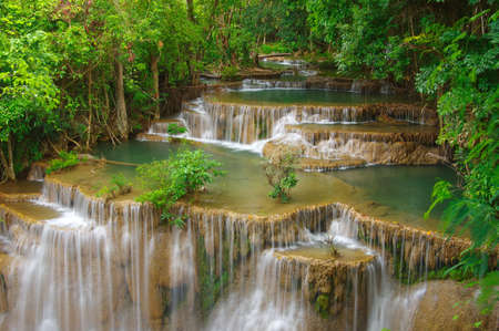 Landscape Huay Mae Kamin waterfall, Srinakarin Dam in Kanchanaburi, Thailand.の写真素材