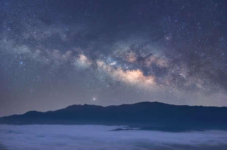 Milky way galaxy with stars and space dust in the universe, long speed exposure, Night landscape with colorful Milky Way, Starry sky  at summer, Beautiful Universe, Space background.の写真素材