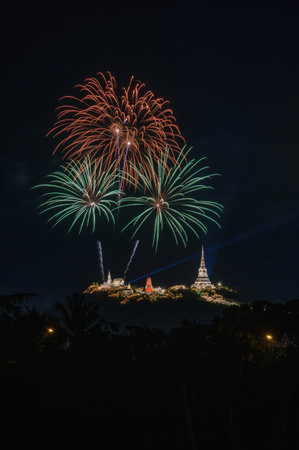 Beautiful Khao Wang Fireworks, Phetchaburi Province Thailand.の写真素材