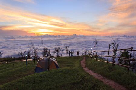Sea Mist Phu Tub berk.Feeling the cold in the tallest mountain Phetchabun province in Thailand.の写真素材