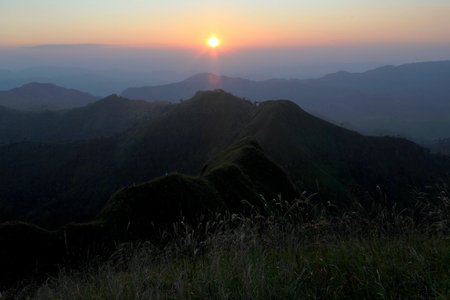 Sunset at elephant mountain Thong Pha Phum district Kanchanaburi Province in Thailand.の写真素材