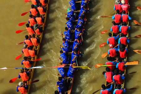 BURIRAM, THAILAND - NOV 7-8 : Unidentified crews ,waterman strong in traditional Thai long boats...