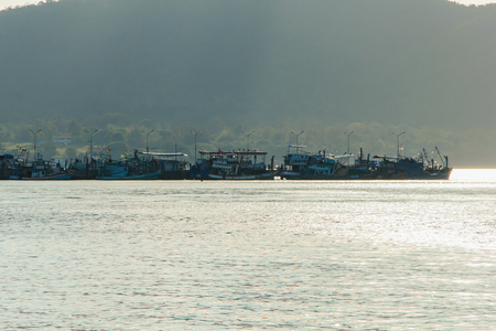 Fishing boat at Pattaya Beach in thailandの写真素材