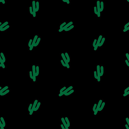 Seamless pattern green cactus on black background vector illustration.