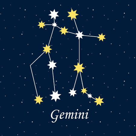 Constellation Gemini zodiac horoscope, astrology stars night vector illustration.のイラスト素材
