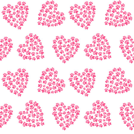 pink heart from traces of paws footprint love pattern seamless vector.のイラスト素材
