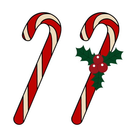 Candy cane holly berries leaves icon christmas vector.のイラスト素材