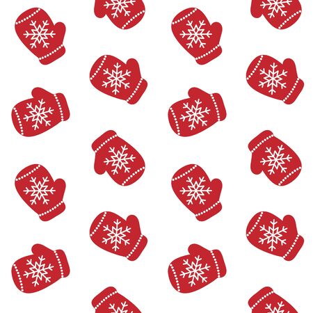 Red mittens with snowflakes glove pattern on a white backgroundのイラスト素材