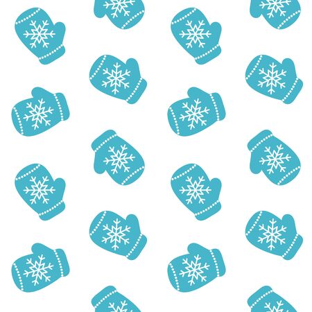 Cute blue mittens with snowflakes glove pattern seamless vector.のイラスト素材