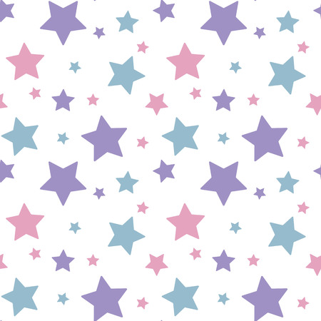 pastel colorful star pink blue purple on white background pattern seamless vector.のイラスト素材