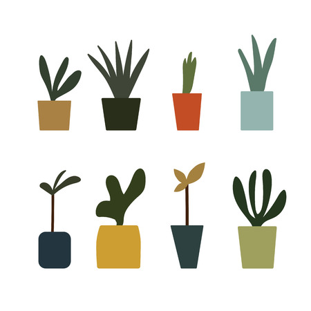 colorful flower pot potted plants set icon vector.のイラスト素材