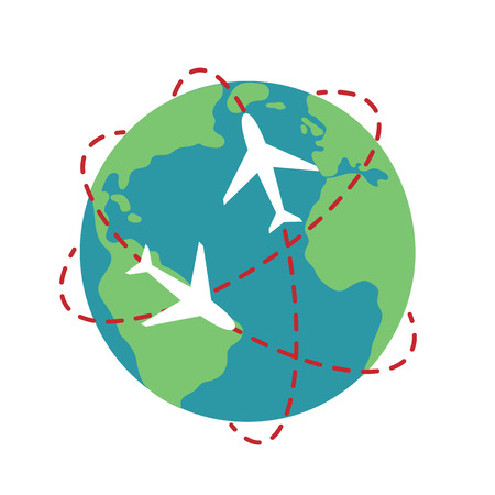 planet Earth airplane route path globe travel map illustration vector.のイラスト素材