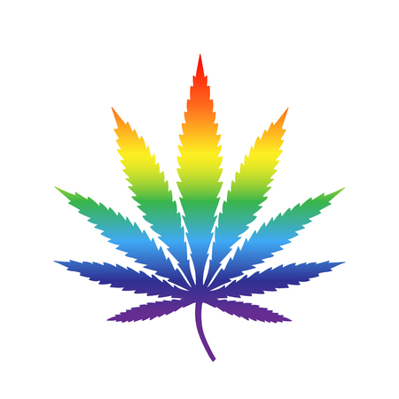 iridescent cannabis leaf drug marijuana herb rainbow drug red orange yellow green blue purple icon vector.のイラスト素材