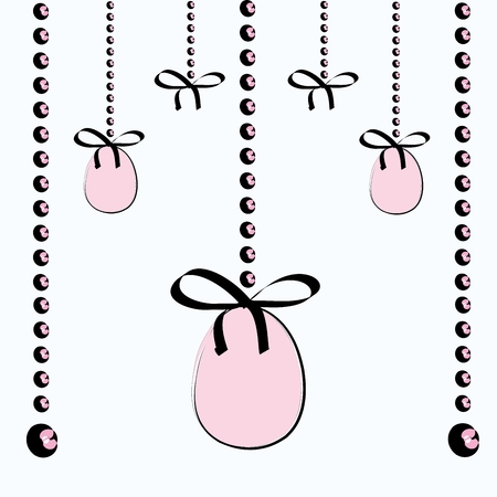 Hanging Easter pink eggs with black bows pattern.のイラスト素材
