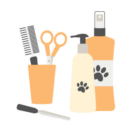 pet care concept. Pet grooming tools set. flat design.のイラスト素材