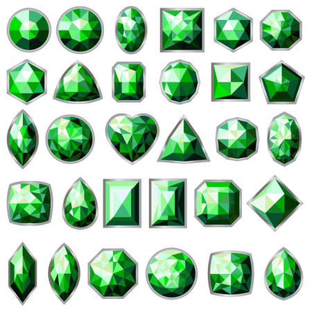 Big set of different types of green gemstonesのイラスト素材