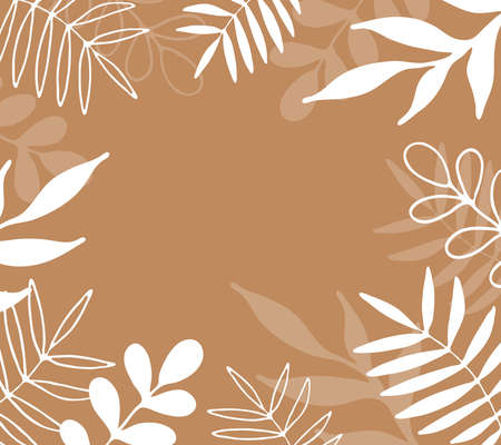 White tropical leaves on brown background banner. boho style.のイラスト素材