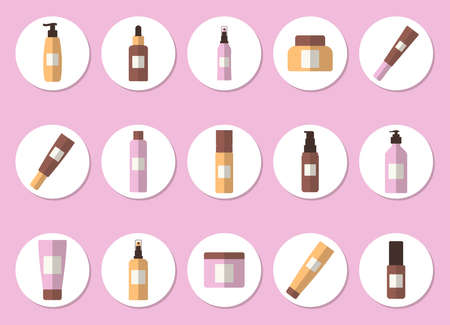 Set of cosmetics icons. bottlers and tubes. flat design.のイラスト素材